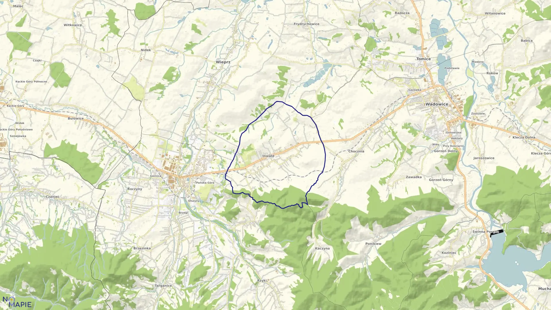 Mapa obrębu Inwałd w gminie Andrychów