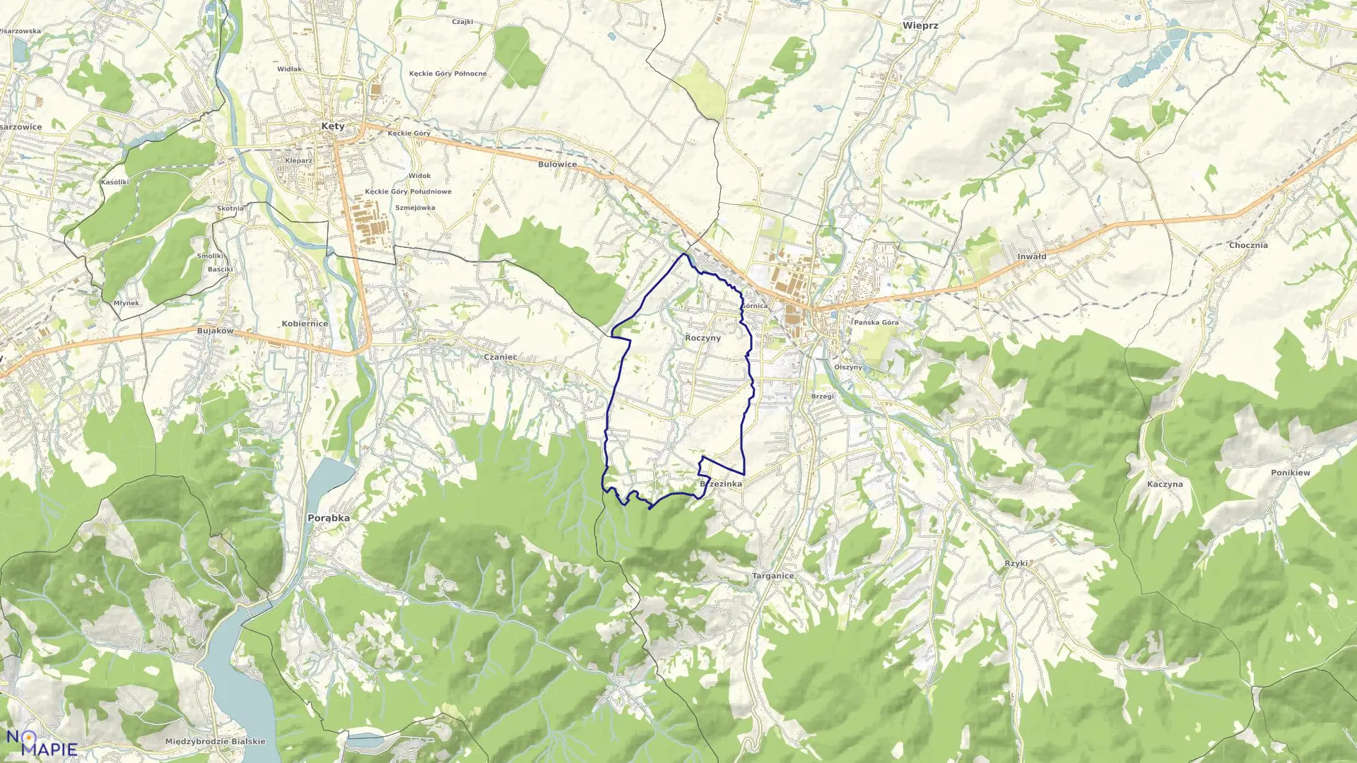 Mapa obrębu Roczyny w gminie Andrychów