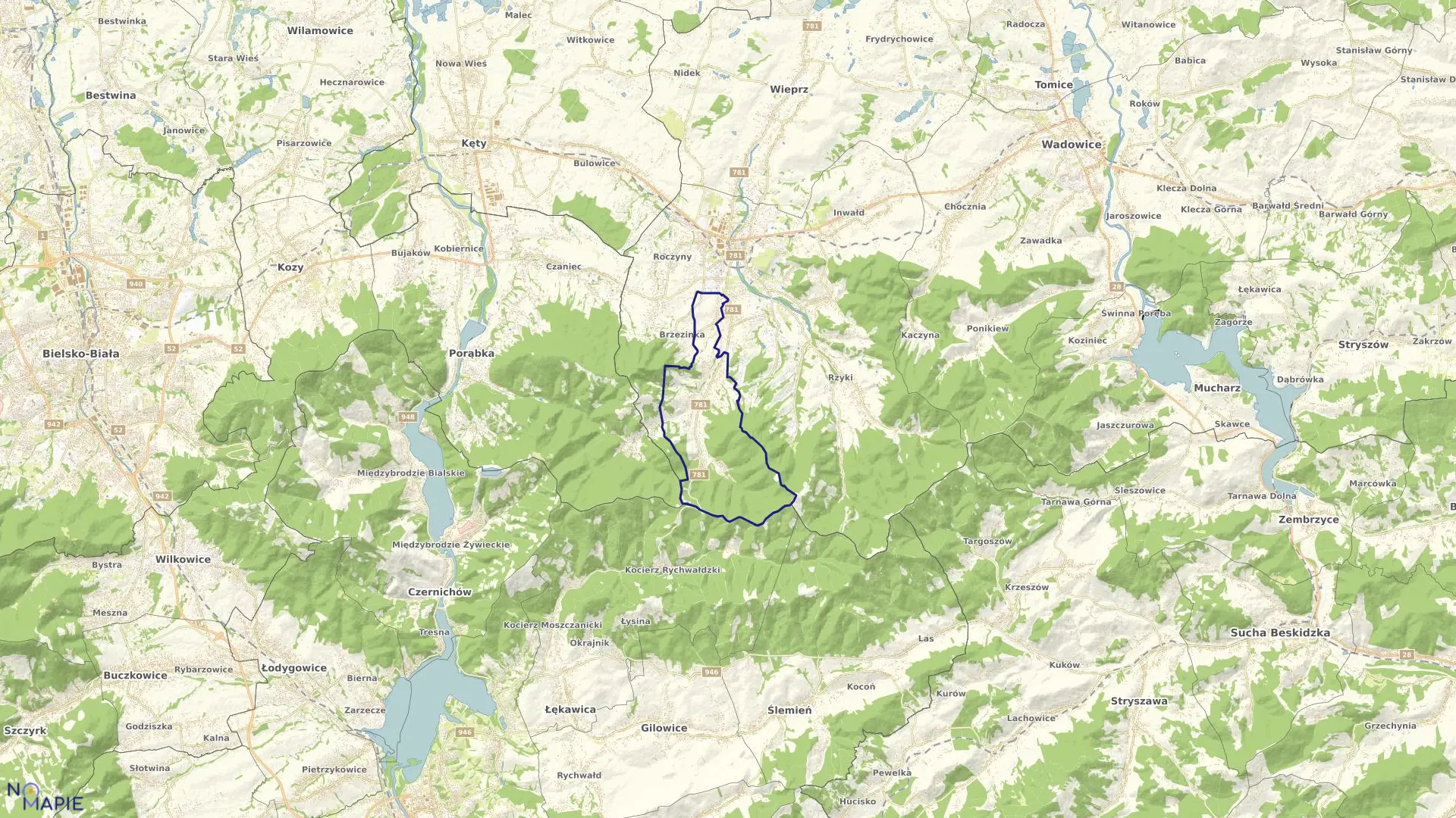 Mapa obrębu Targanice w gminie Andrychów